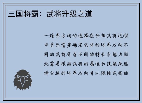 三国将霸：武将升级之道